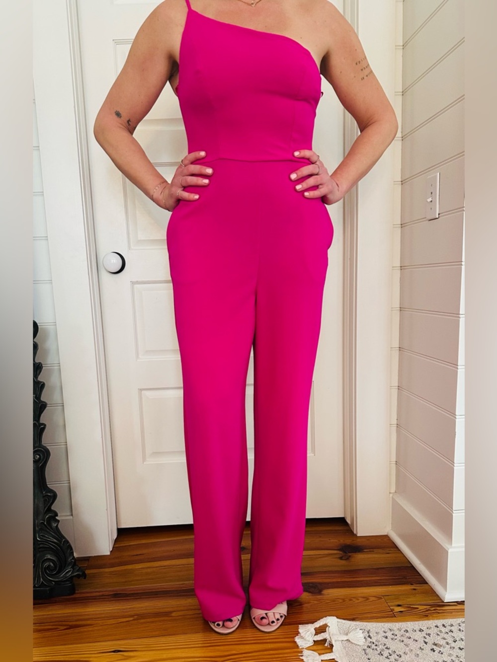 Asymmetric One-Shoulder Fuchsia Jumpsuit